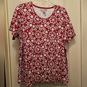 Rebecca Malone Red and White Floral Tee - 2X